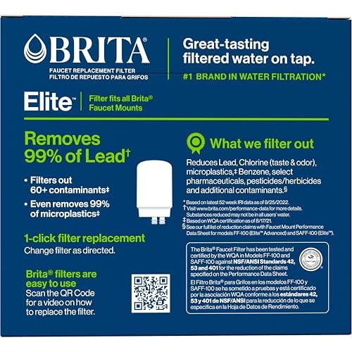Brita Replacement Water Filter for Faucet Mount, Removes 99% of Lead, Sink Filtration System, Chrome, 2 Count