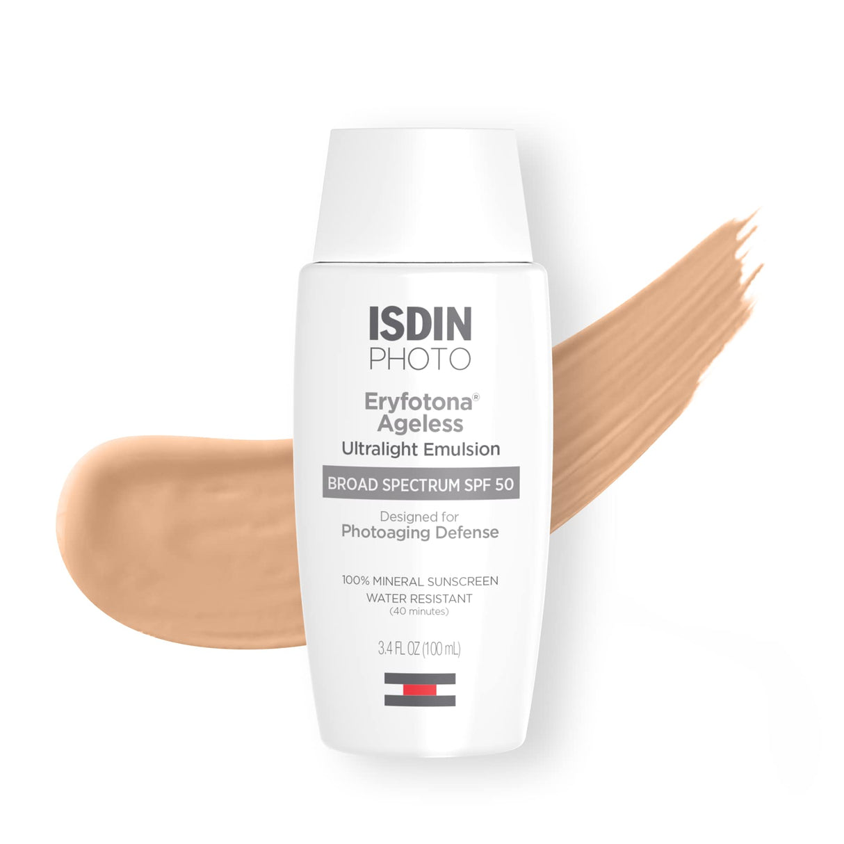 ISDIN Eryfotona Ageless Tinted Mineral Sunscreen for Face, SPF 50 Zinc Oxide Formula Helps Repair Sun Damage, 3.4 Fl.Oz. Travel-Size Tube, Water Resistant and Non-comedogenic
