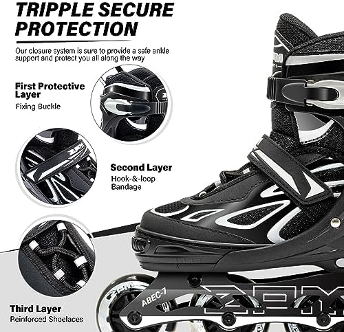 2PM SPORTS Vinal Girls Adjustable Flashing Inline Skates, All Wheels Light Up, Fun Illuminating Skates for Kids Men Adult Women and Boys