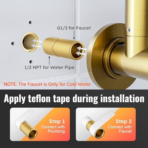 WOWOW Pot Filler Faucet Brushed Gold, Solid Brass Pot Filler Wall Mount Kitchen Stove Faucet with Double Joint Swing Arms