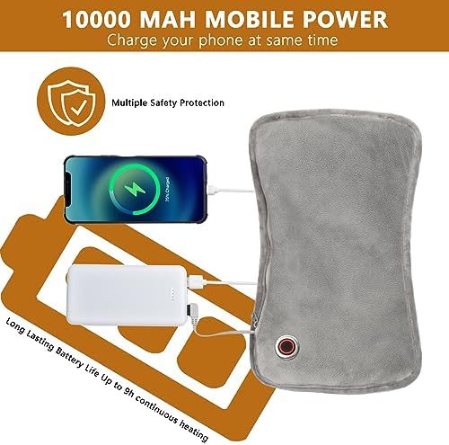 Hand Warmers Rechargeable, 10000mAh Electric Heated Gloves Power Bank Portable Graphene Handwarmers Pouch with 3 Levels & Double-Sided Heating for Hunting Camping Golf Xmas Gifts for Women Men Kids
