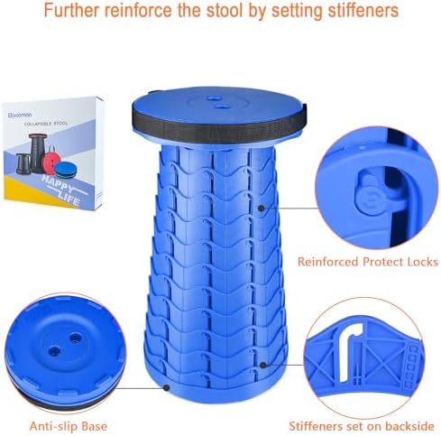Boreeman Upgraded Folding Stool Lightweight Yet More Sturdy with Load Capacity 400lbs Portable Collapsible Stool for Camping Fishing Hiking BBQ (All Blue)