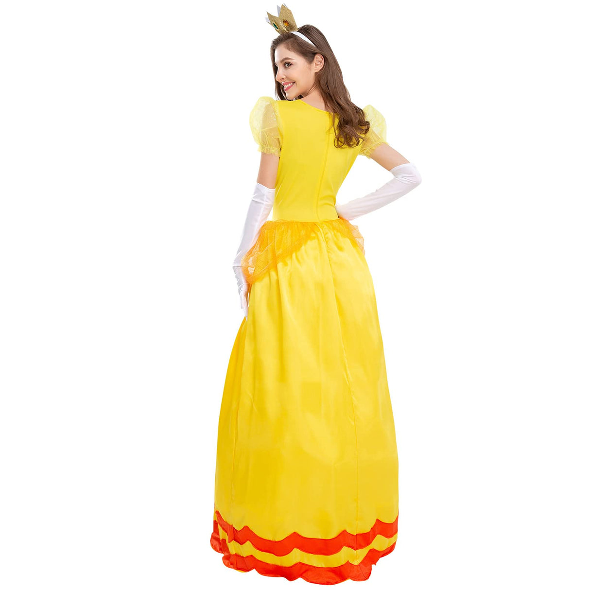 Halloween Costumes for Women: Princess Cosplay Costume for Women Yellow Princess Dress with Crown Role Play Adult Clothes Set Birthday Carnival Party Fancy Dress Up Christmas Outfits Yellow Medium