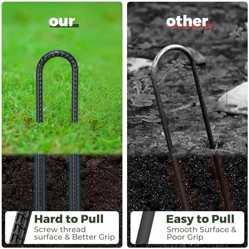 Kingsyard 16 Pack Trampolines Wind Stakes-16 Inch Long, 0.4 Inch Diameter Galvanized Steel U Hook Rebar Stakes, Multi-Purpose Heavy Duty Ground Anchors for Tent, Fences, Swing, Landscape, Black