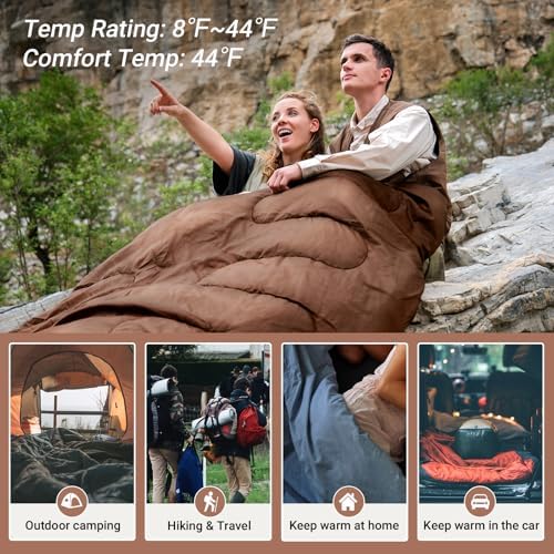 KingCamp Double Sleeping Bag for Adults, Queen Size 2 Person XXL Flannel Sleeping Bag, Waterproof Lightweight Flannel Quilt with 2 Pillows, Perfect for Couples Family Camping Hiking