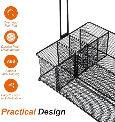 Grill Caddy, Picnic BBQ Organizer for Camping Outdoor Mesh Basket with 3 Hanging Hooks and Paper Towel Holder, Ideal Table Storage Tools for RV Camper/Tailgating/Flatware