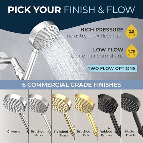 HammerHead Showers® ALL METAL Handheld Shower Head with Hose and Brass Holder - CHROME - 2.5 GPM High Pressure Shower Heads with Adjustable Shower Wand Bracket - 6ft Flexible Extension