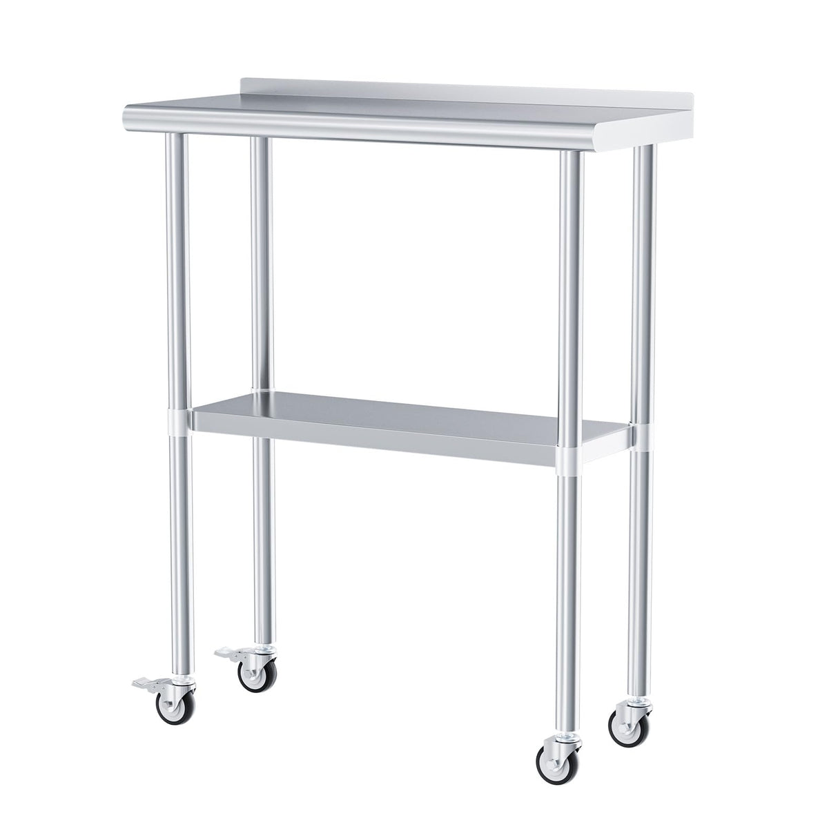 Chingoo Stainless Steel Work Table with Wheels, 14x30 Inch NSF Food Prep Table with Backsplash & Adjustable Undershelf for Commercial Kitchen, Restaurant, Garage