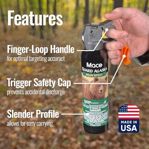 Mace Brand Guard Alaska Bear Deterrent Self Defense Spray, 9.17 oz, 20 Feet Range, Max Strength 20% OC Wildlife Safe Formula, Essential for Outdoors, Hiking, Camping, & Hunting
