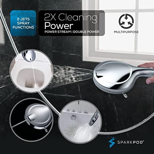 SparkPod 10-Mode Handheld Shower Head with Filter - 5" High Pressure Filtered Shower Head with Touch-to-Clean Nozzles, Built-In Power Jet, Stainless Steel 6ft Hose & Bracket (Polished Chrome)