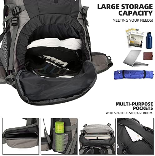 King'sGuard 70L Hiking Backpack with Rain Cover Lightweight Travel Backpack Waterproof Camping Backpack