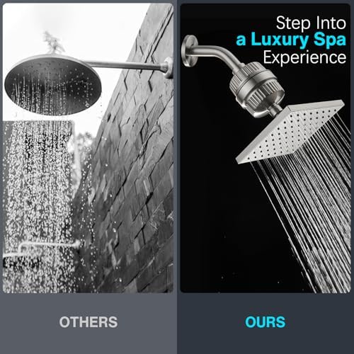 Cobbe High Pressure Filtered Shower Head Combo, Rain Shower Head with 20 Stage Shower Head Filter for Hard Water - Adjustable Replacement Remove Chlorine and Harmful Substances, Brushed Nickel