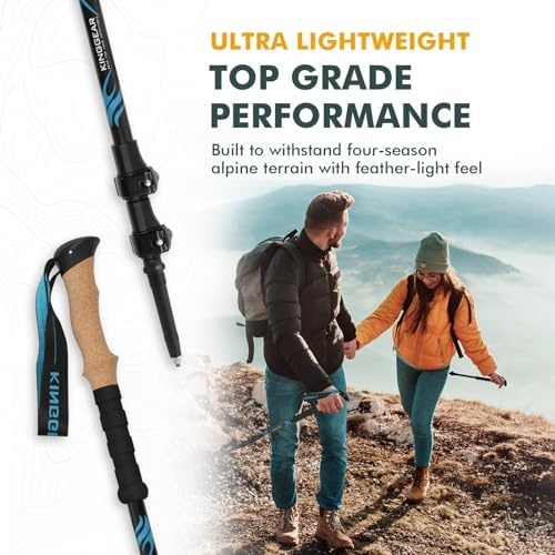 KINGGEAR TPC 100% Carbon Fiber Hiking Poles, Telescopic Retractable Nordic Trekking Poles, Ultra Lightweight Nordic Walking Stick, Metal Flip Locks, Cork and Extended EVA Handle