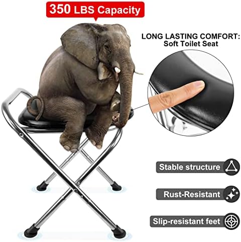 BLIKA Portable Toilet for Camping, 350LBS Stainless Steel Foldable Camp Travel Toilet with Soft Seat for Adults, 16.5-Inch Portable Toilet for Truckers, Camping, RV Travel, Road Trips, Outdoor Use