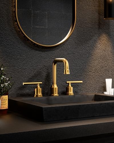 Brushed Gold Bathroom Faucet Set: WOWOW Widespread Bathroom Sink Faucet 3 Hole with Pop-up Drain and Supply Lines, 8 Inch Vanity Taps 3 Pieces Basin Tap 2 Handle Modern (Set of 2)