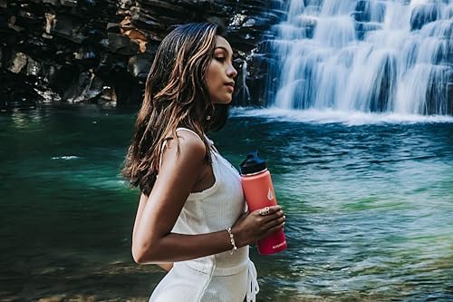 HYDRO CELL Stainless Steel Insulated Water Bottle with Straw - For Cold & Hot Drinks - Metal Vacuum Flask with Screw Cap and Modern Leakproof Sport Thermos for Adults (Coral/Punch 24oz)