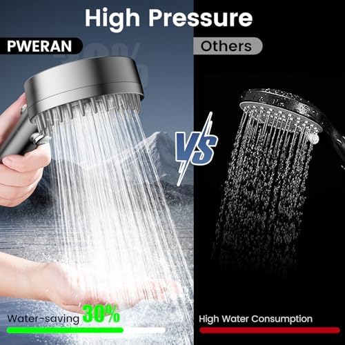 Filtered Shower Head with Handheld, High Pressure 4 Spray Mode Showerhead with Filters, Water Softener Filter Beads for Hard Water with ON/OFF Switch for Pets Bath-Remove Chlorine (Deep Gray)