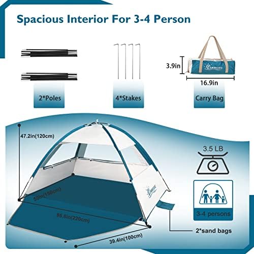 COMMOUDS Beach Tent Sun Shade for 3/4-5/6-7/8-10 Person, UPF 50+ Beach Sun Shelter Canopy Tent, Lightweight, Easy Set Up and Carry