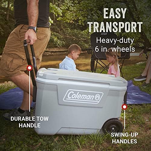 Coleman Classic Series Insulated Portable Wheeled Cooler, Leak-Resistant Outdoor Hard Cooler Keeps Ice up to 5 Days, 62-Quart