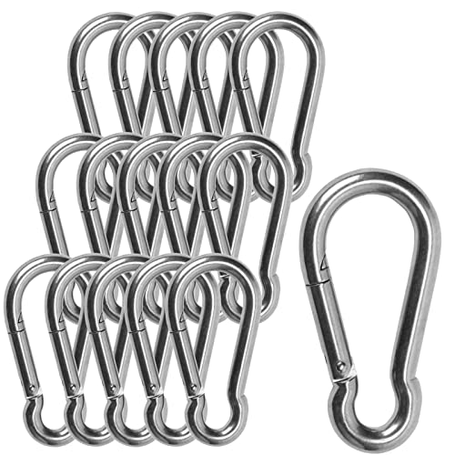 Carabiner 3 Inch Spring Snap Hook, 16pcs M8 5/16 Inch Spring Snap Hook Quick Link for Camping Hiking, 500LBS Holding Capacity Heavy Duty Steel Carabiner Clip Buckle for Hammock Swing Fitness