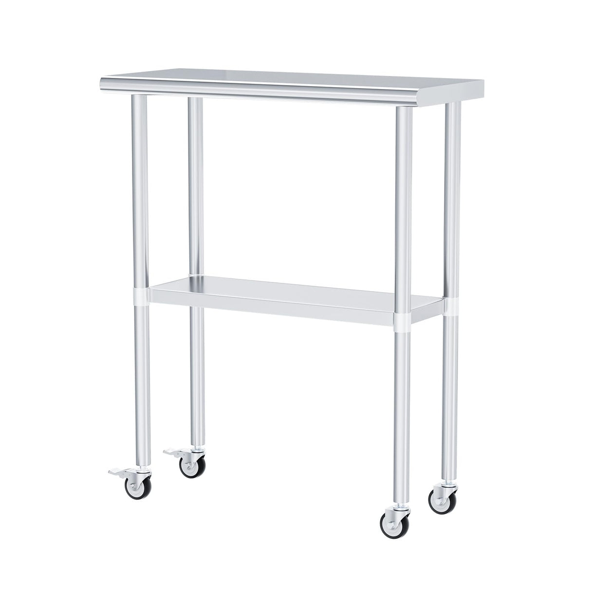 Chingoo Stainless Steel Table with Wheels 14 x 30 Inches Metal Prep Table with Adjustable Undershelf & Casters for Commercial Kitchen, Outdoor, Restaurant, Hotel & Garage
