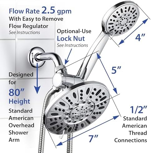 AquaDance 7" Premium High Pressure 3-Way Rainfall Combo for The Best of Both Worlds - Enjoy Luxurious Rain Showerhead and 6-Setting Hand Held Shower Separately or Together - Chrome Finish - 3328