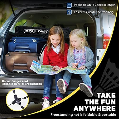 Boulder Portable Badminton Pickleball Net - Foldable/Extendable Poles for Multiple Sports Heights (UP to 5 ft) - Ideal for Tennis, Pickleball, Soccer Tennis - Easy Setup