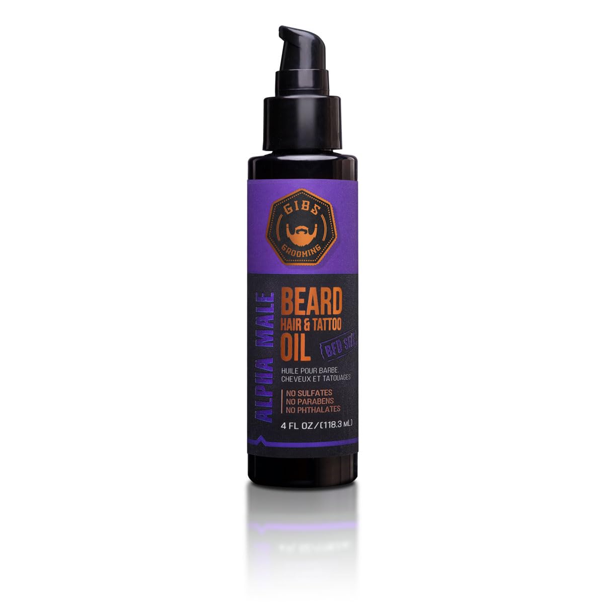 GIBS Alpha Male Beard, Hair & Tattoo Oil - Softens & Strengthens Beard Growth, Moisturizes Skin, 4 oz