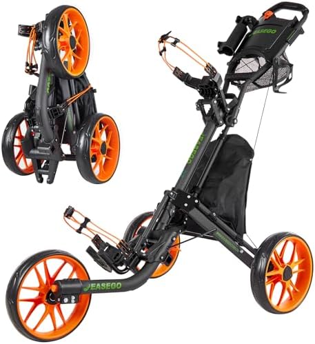 Golf Push Cart 3 Wheel : Golf Bag Cart Foldable with Phone Holder/Cup/Umbrella Holder Compact Golf Pull Carts Quick Fold Golf Caddy Push Carts with Large Wheelbase for Different Terrain