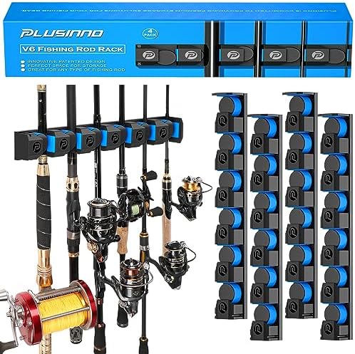 PLUSINNO Fishing Gifts for Men - V6 Vertical Fishing Rod/Pole Holders, Support Extra Large & Heavy Fishing Rod Combos, Fishing Rod Holders for Garage, Wall Mounted Fishing Rod Rack Storage