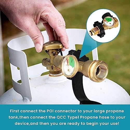 100 lb Propane Tank Adapter, Propane Gauge for 100 lb Propane Tank, Universal Fit Pol to Qcc1 Propane Tank Adapter Converts Pol to Qcc1 / Type 1 - Old to New Connection Type, Solid Brass (1PC)