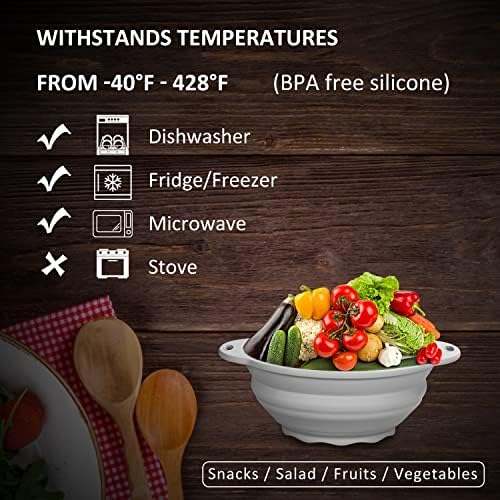 Collapsible Silicone Salad Bowl 61oz Camping Bowl Outdoor Hiking Travel Durable Bowl for Storage and Mixing Food-Grade Silicone Food Storage Container 1 Pack (Grey)