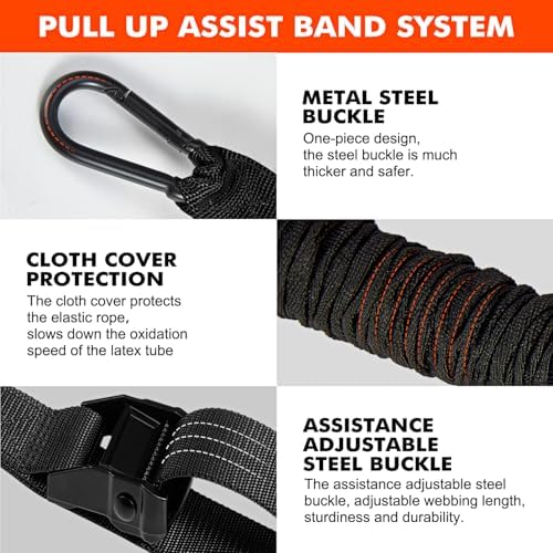 Pull Up Assistance Bands, Heavy Duty Resistance Band for Pull Up Bar, Adjustable Weight/Size with Fabric Feet/Knee Rest, Bands for Pull Up Assist for Strength Training, Pull Up Assist Band