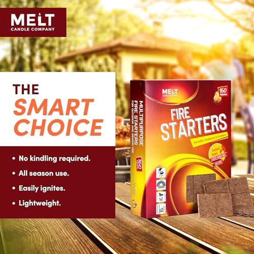 Fire Starter Squares, 160 pcs - Fire Starters for Campfires, Grill, Outdoor Fire Pit, Fireplace, BBQ - Fire Starter Kit, Water Resistant & Odorless - Camping Accessories