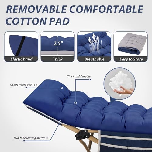 Folding Camping Cot for Sleeping, Portable Cots for Adults, Heavy Duty Cot Bed 550LBS(Max Load), Extra Wider Cots with Large Pocket for Outdoor, Office, Beach