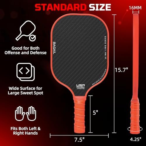BAGAIL Pickleball Paddles, USAPA Approved Fiberglass Surface Pickleball Set, Lightweight Pickle Ball Rackets with 4 Balls, 1 Bag, Designed in California for Traction and Stability