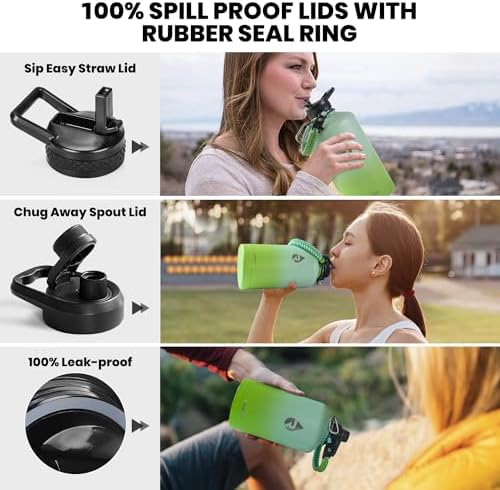 One Gallon Water Bottle Insulated, Triple Walled Vacuum Stainless Steel (Cold for 48 Hrs), Leak Proof & Non-BPA, Large Water Flask Jug with Paracord Handle & Straw Spout Lids