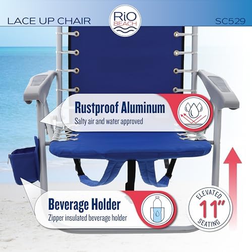 Rio Brands 4-Position Backpack Lace-Up Suspension Folding Beach Chair, Bright Stripe