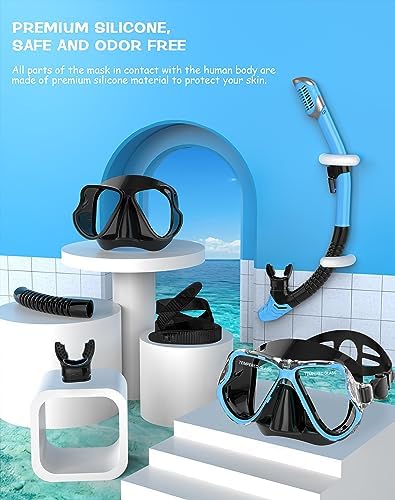 Greatever Dry Snorkel Set,Panoramic Wide View,Anti-Fog Scuba Diving Mask,Professional Snorkeling Gear