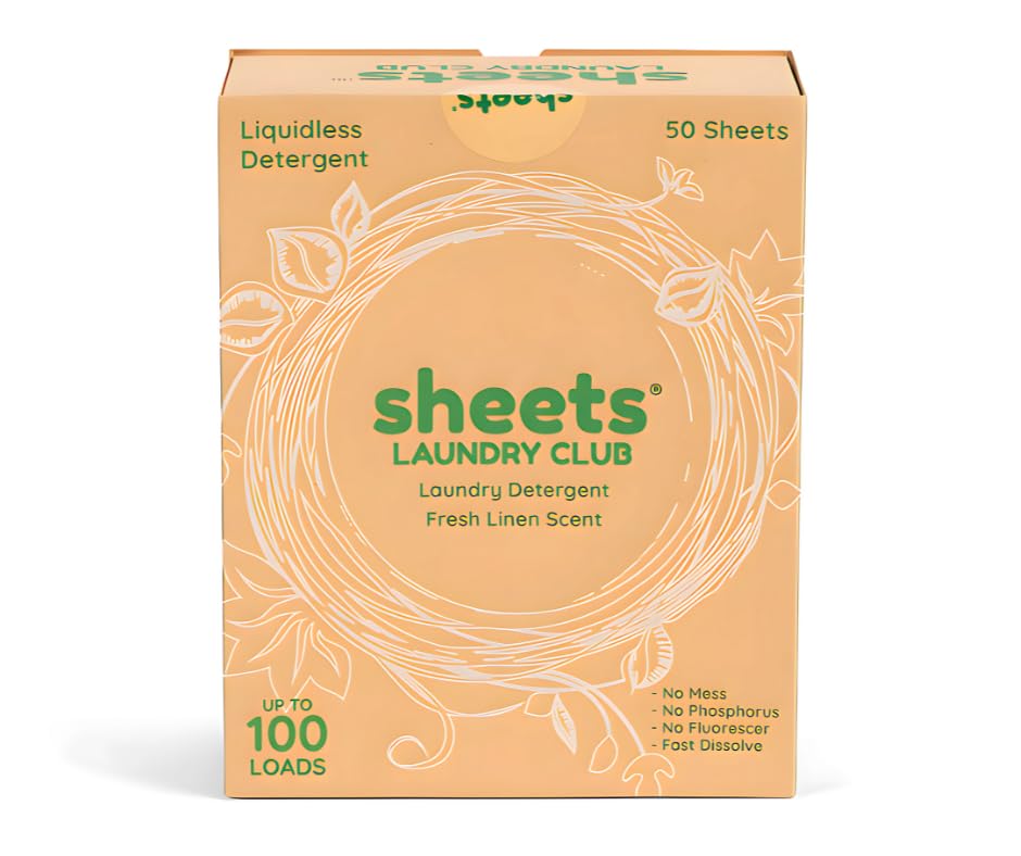Sheets Laundry Club Laundry Detergent Sheets, 100 Loads - Fresh Linen Scent, Eco-Friendly, Quick-Dissolving Formula, Hypoallergenic, Septic Safe, Plastic-Free Packaging - 50 Sheets