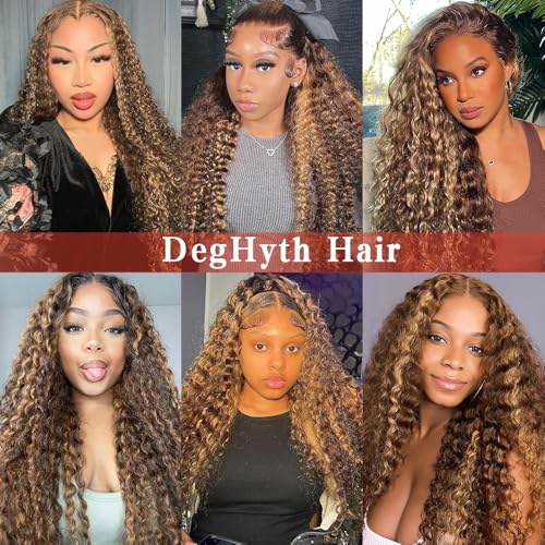 30inch Highlight Ombre Lace Front Wig Human Hair 13x6 HD Honey Blonde 4/27 Deep Wave Lace Front Wigs Human Hair 200 Density Glueless Wigs Human Hair Pre Plucked with Baby Hair