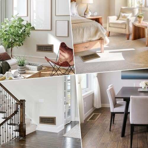 4" x 12" Floor Register 2 Pack - Heavy Duty Steel Walkable Floor Vents - Easy Adjust Air Supply Lever - Vent Covers for Home (Brown)