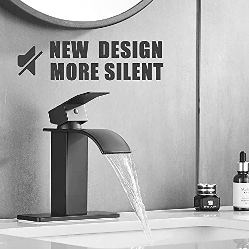 Bathroom Faucet Matte Black Modern Waterfall Bathroom Sink Faucet with Single Handle Suitable for 1 or 3 Holes,Supply Deck Plate and Hose