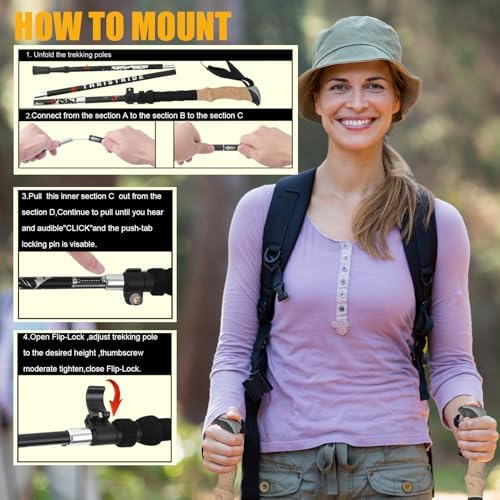 Trekking Poles Aviation Grade Aluminum Alloy-Strong Lightweight Collapsible Walking Stick,Trekking Pole Hiking for Seniors, Men,Women in The 4 Season,All-Terrain,2pc Per Set