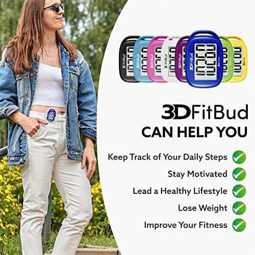 3DFitBud Simple Step Counter Walking 3D Pedometer from 3DActive with Clip & Lanyard - A420S