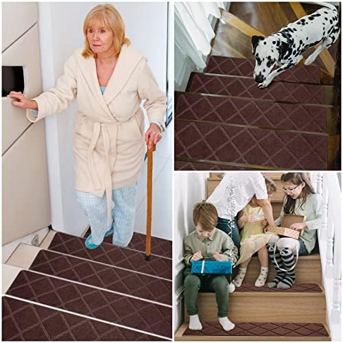 Stair Treads for Wooden Steps - 15pcs, 8x30in Carpet Stairs Runner Indoor Non-Slip Mats for Kids, Elders and Pets