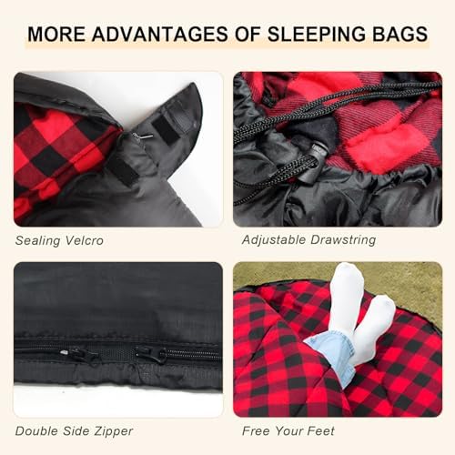 Double Sleeping Bag Flannel for Adults with 2 Pillows 2 Person Sleeping Bags Camping XXL Queen Size Two Person Sleeping Bag for Cold Weather