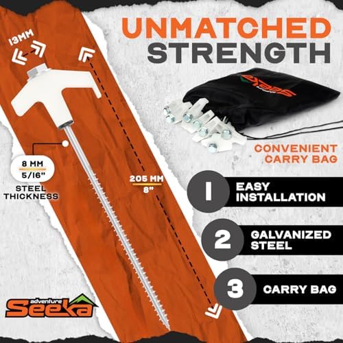 15-Pack 8" Heavy Duty Screw in Tent Stakes, Drill-In Ground Anchor Pegs, Includes Hex Head Driver & Storage Bag