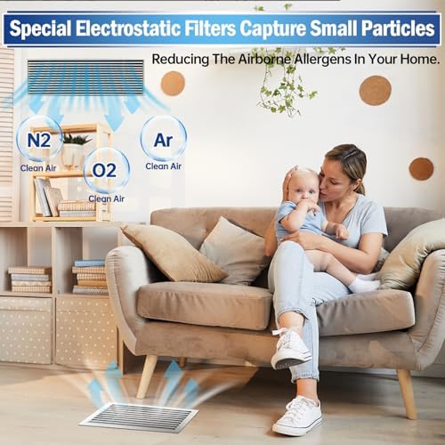 UBeesize Air Vent Filters, 120" x 12" Cut to Size Air Filter Material (50+ Filters), MERV 8 Triple Vent Filter Kit for Home Floor, Grilles, Ceiling, HVAC Furnace Vents, With 48PCs Adhesive Hook Tape