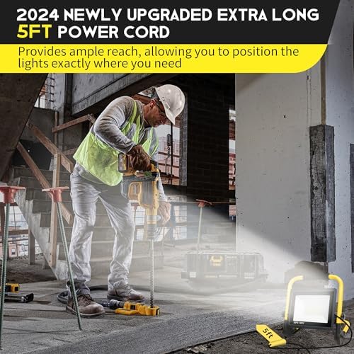 10000LM LED Work Light: Portable Work Light with 5FT Cord - IP66 Waterproof Flood Light for Outdoor Indoor Job Site Workshop Garage Construction Site Lighting, Gifts for Men